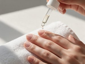 Una goccia di olio per cuticole sulla base dell'unghia